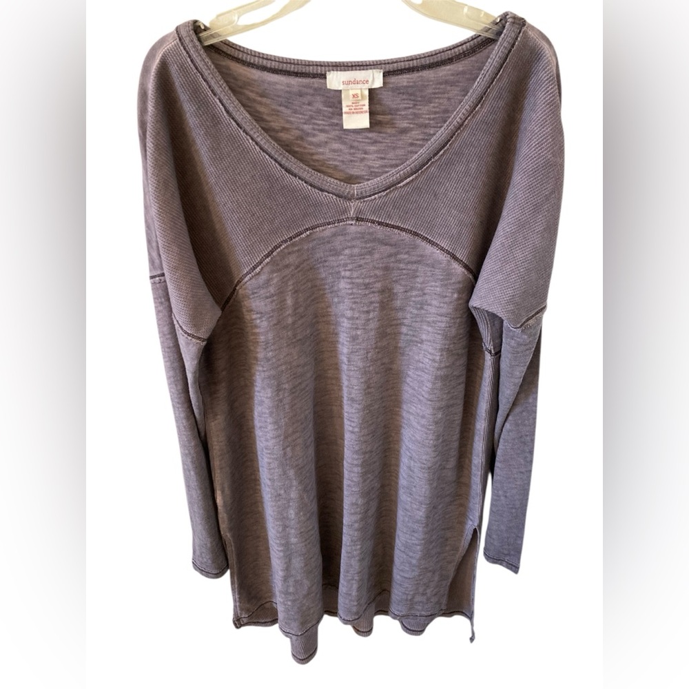 Sundance Waffle Knit Thermal Oversized Long Sleeve Tunic Top Grey / Gray XS